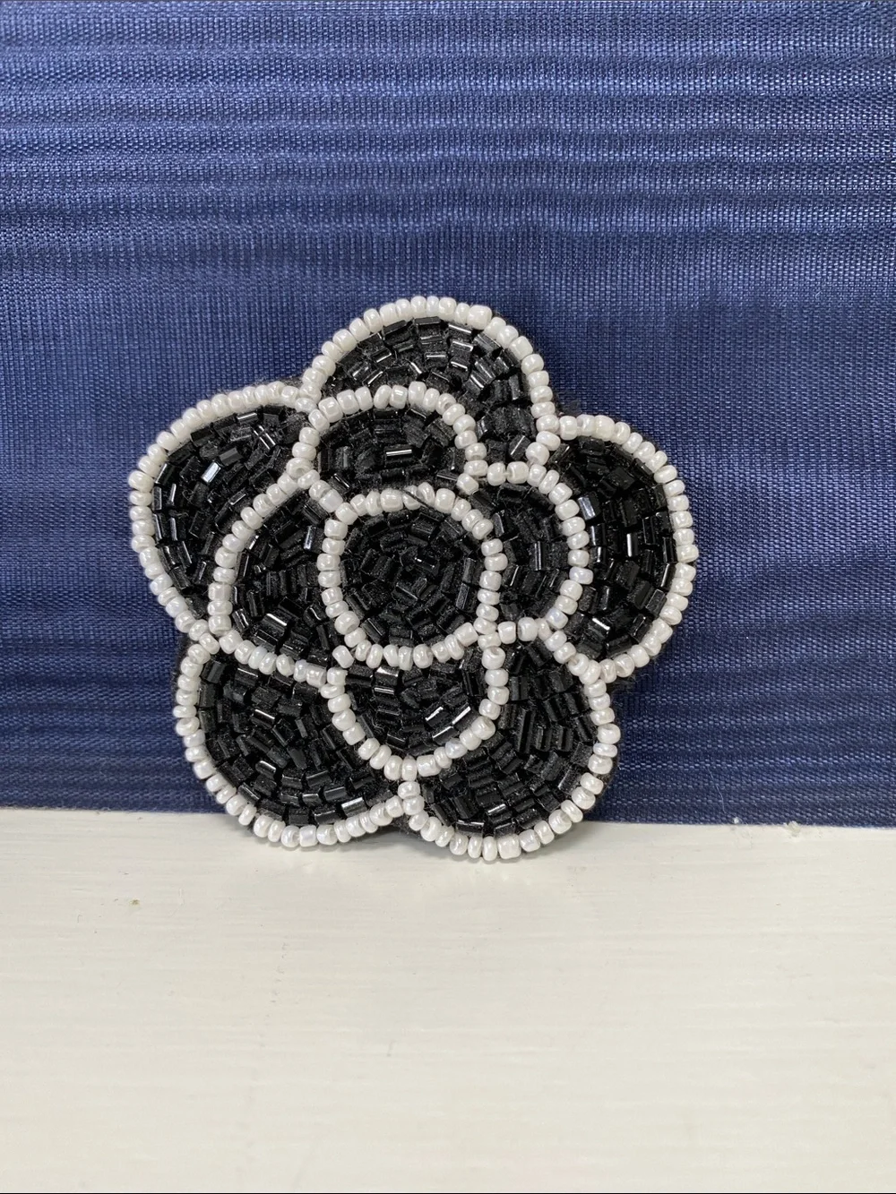 Hand-Beaded Black and White Floral sew on Brooch - Women Jewelry